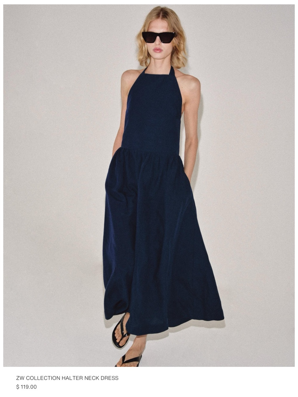 NWT ZARA ZW Collection Navy Halter Neck Dress - Large